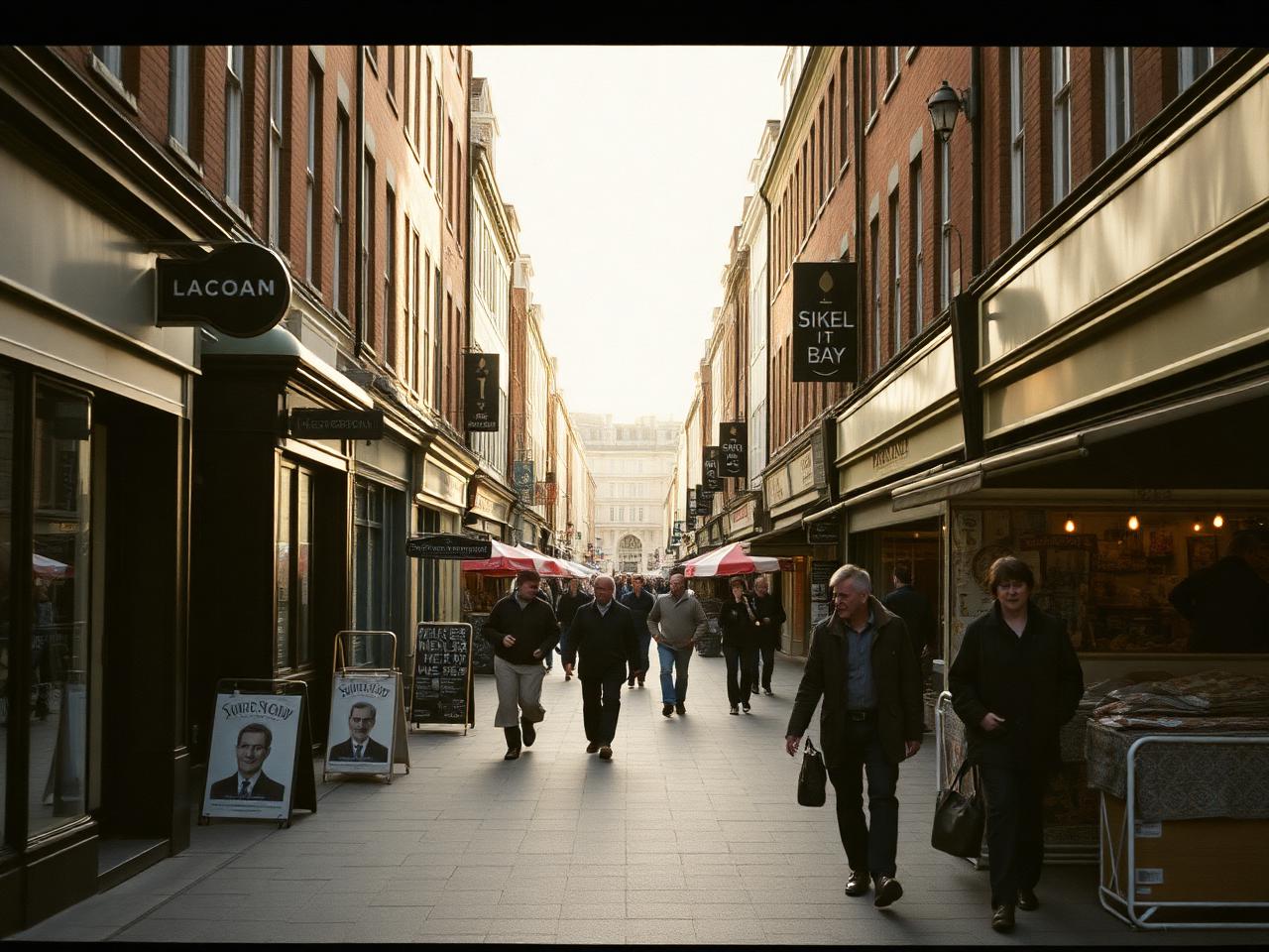 A busy UK high street at golden hour, the kind of town centre a BID is paid to keep alive.